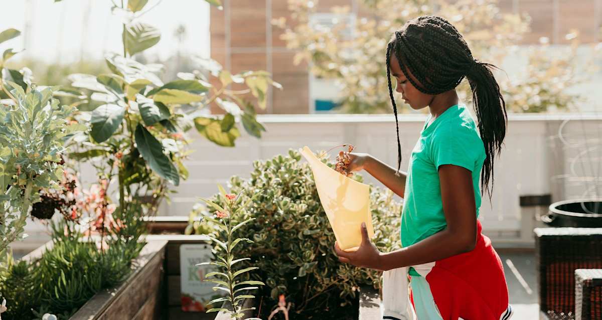 PS1 students working in a community garden