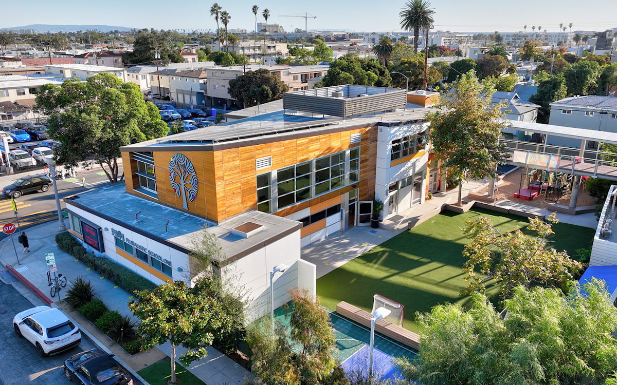 Aerial view of the PS1 campus on Broadway in Santa Monica